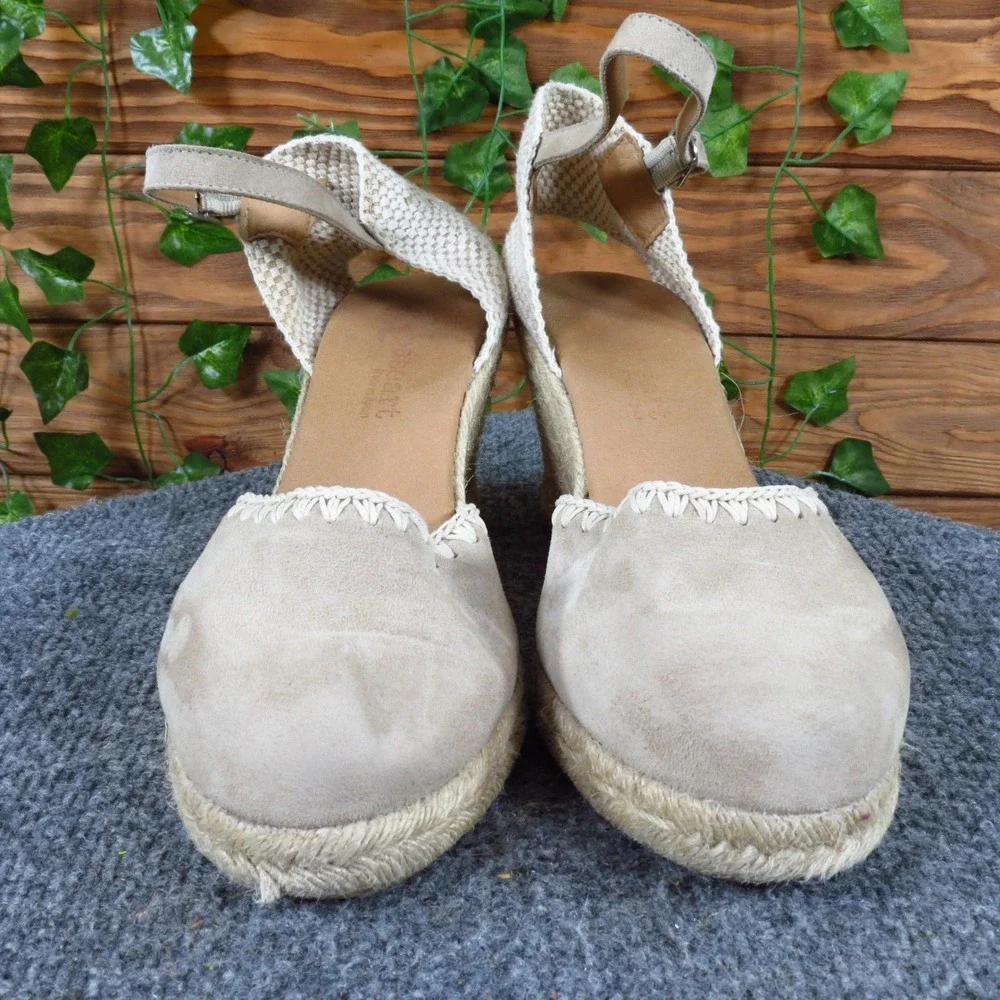 Paseart Women Espadrille Wedge Sandals Size 41 Summer Vacation Beige Suede
